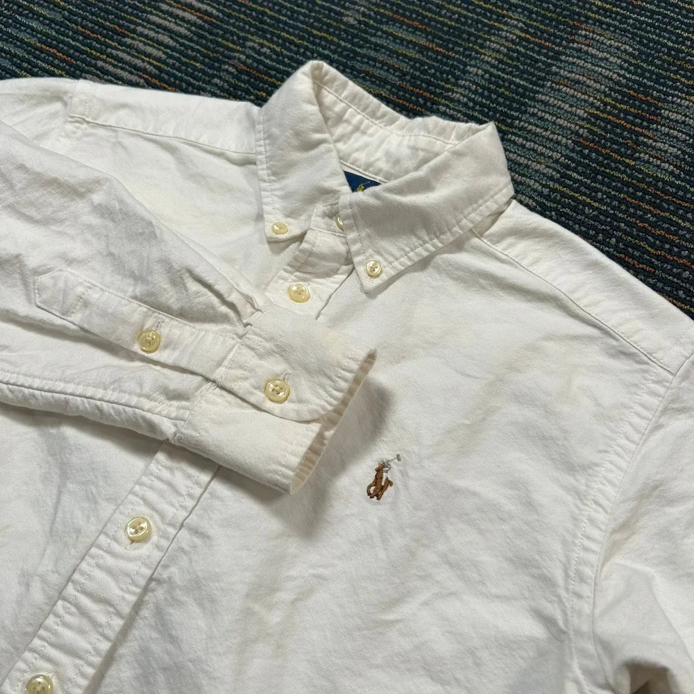 Ralph Lauren Button Down Shirt 12 White Long Sleeve Oxford Cotton Pony Logo